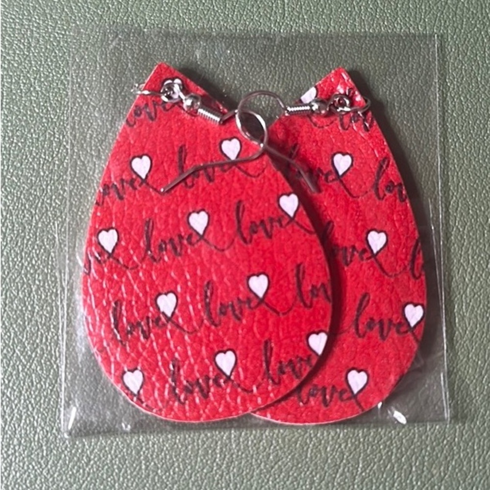 Leather heart “love” earrings